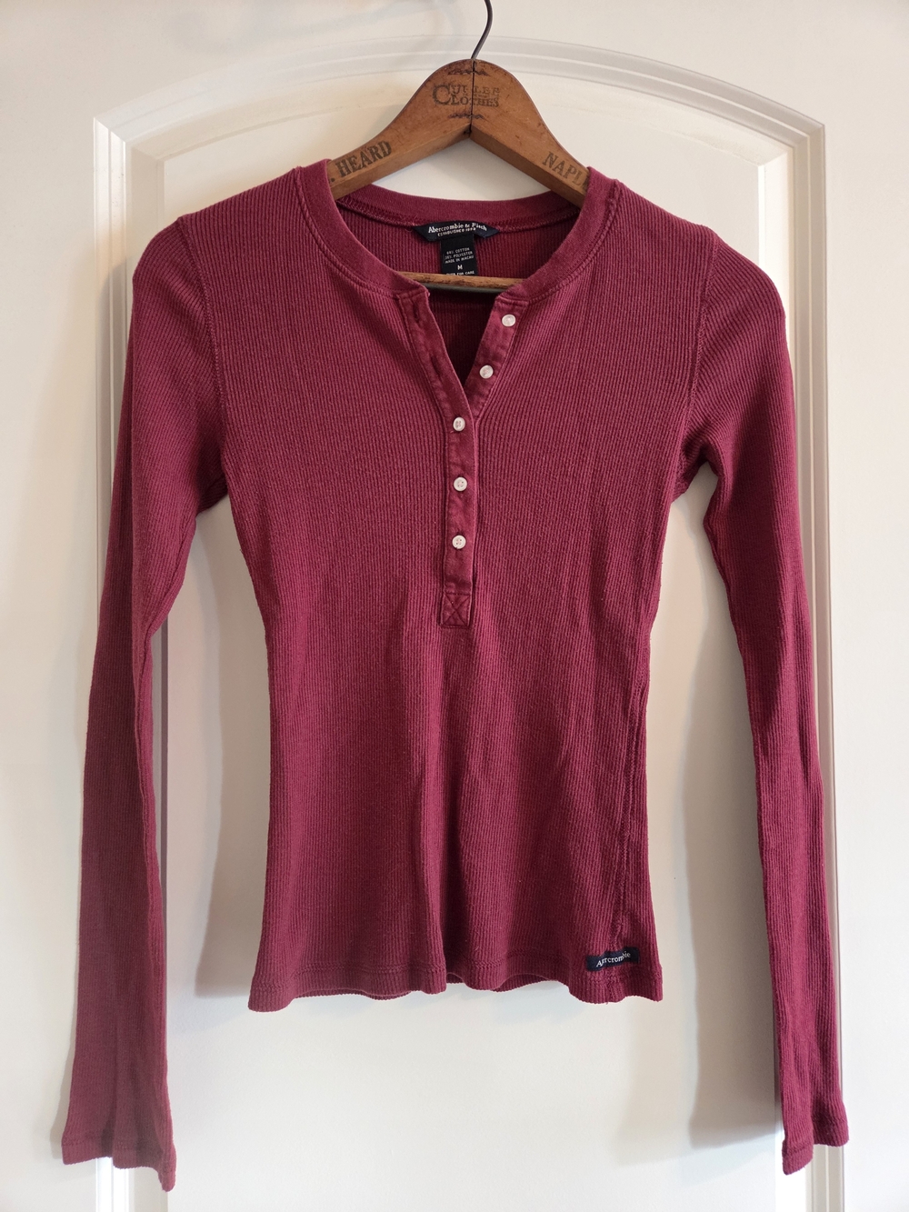 Abercrombie Fitch Vintage Y2KRibbed Henley Bella Swan Elena Gilbert Top Rose M